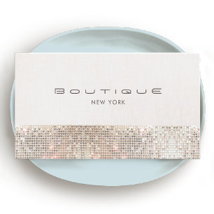 Stylish Modern Faux Sequins and Beige Linen Business Card