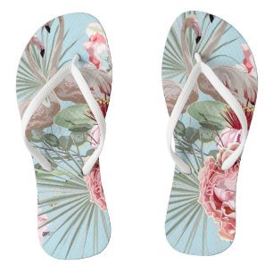 Stylish modern Flamingo pattern blue pretty girly Flip Flops