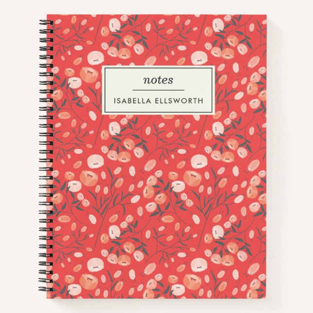 Stylish Modern Floral Pattern Orange Personalised Notebook (Front)