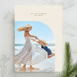 Stylish Modern Frame Green Cream Christmas Photo Holiday Card