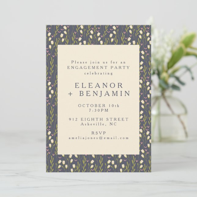 Stylish Modern Garden Floral Art Engagement Party Invitation (Standing Front)