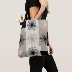 Stylish Modern Geometric Beige Black Starburst Tote Bag
