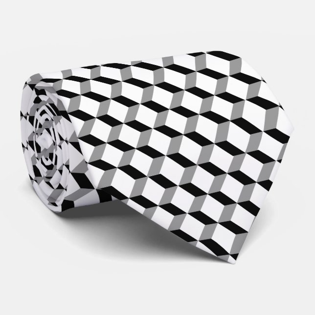 Stylish Modern Geometric Black White Cubes Tie (Rolled)