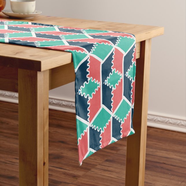 Stylish Modern Geometric Colour Cube Short Table Runner (In Situ)