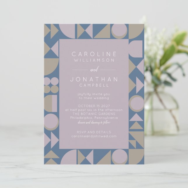 Stylish Modern Geometric Earthy Lilac Wedding Invitation (Standing Front)