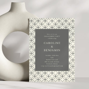 Stylish Modern Geometric Line Art Gray Engagement Invitation
