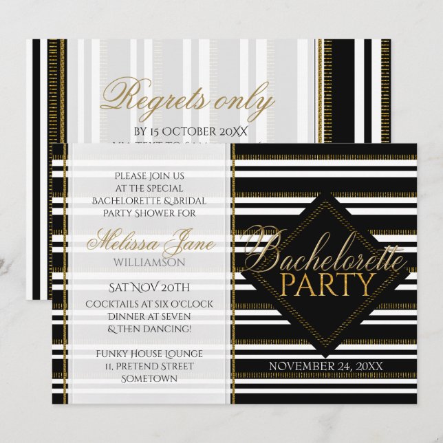 Stylish Modern Girl Stripes Bachelorette Party Invitation (Front/Back)
