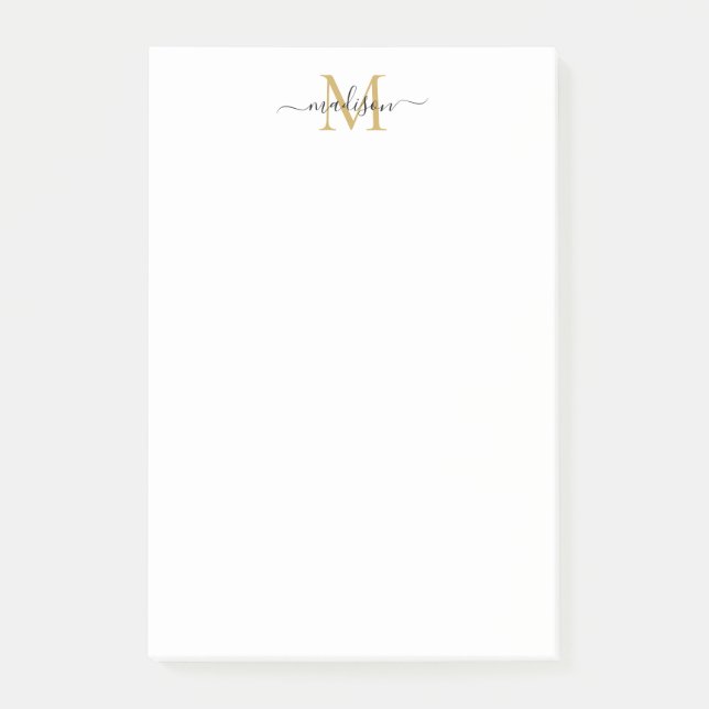 Stylish Modern Girly Script Monogram Black Gold Post-it Notes (Front)