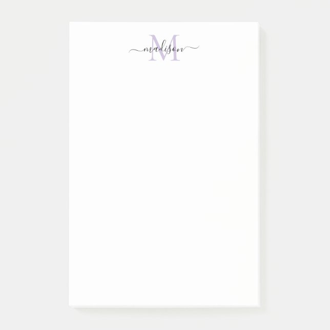 Stylish Modern Girly Script Monogram Purple Pastel Post-it Notes (Front)