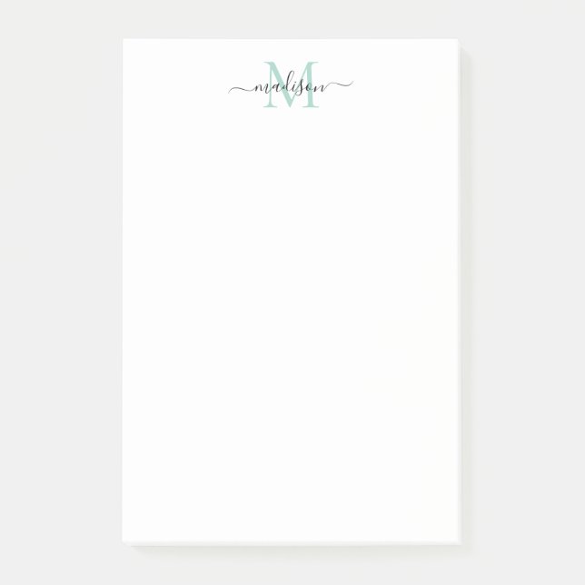 Stylish Modern Girly Script Monogram Teal Green Post-it Notes (Front)
