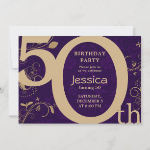 Stylish Modern Gold and Purple Birthday Invitation