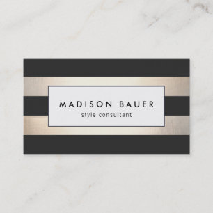 Stylish Modern Gold Black Stripes Business Card