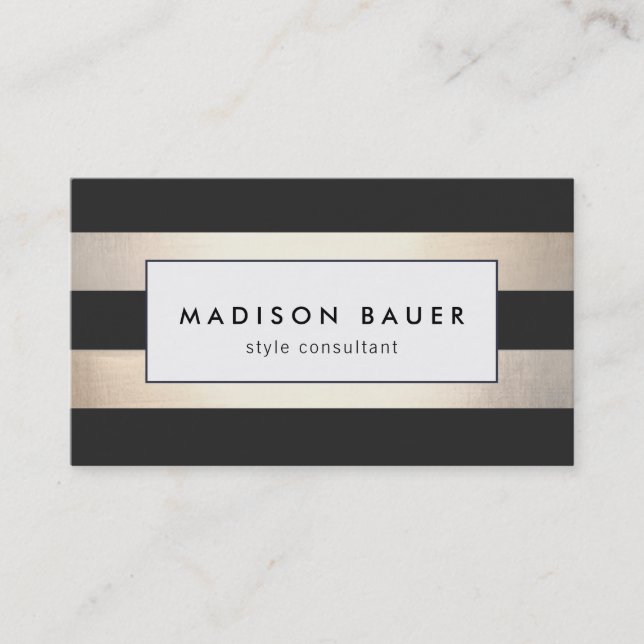 Stylish Modern Gold Black Stripes Business Card (Front)