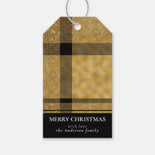 Stylish Modern Gold Buffalo Plaid Merry Christmas Gift Tags