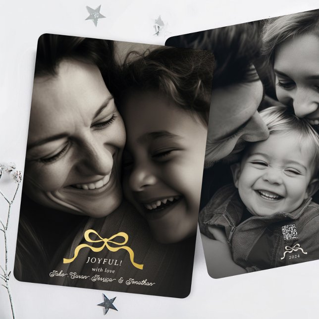 stylish modern gold christmas bow | photo foil holiday card (Creator Uploaded)