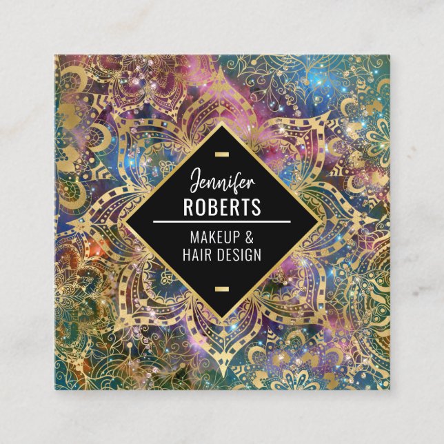 Stylish Modern Gold Mandala Elegant Square Business Card (Front)