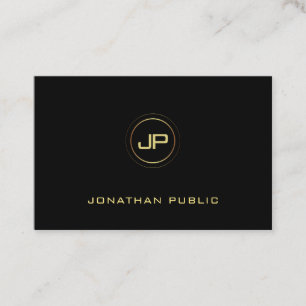 Stylish Modern Gold Monogram Black Template Top Business Card