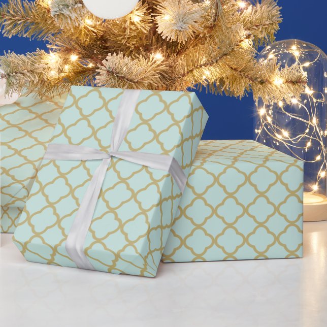 Stylish Modern Gold Quatrefoil Pattern Wedding Wrapping Paper (Holidays)