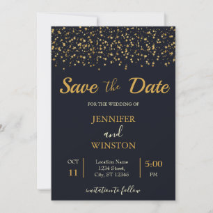 Stylish Modern Gold Stars Wedding Save The Date