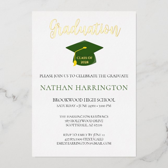 Stylish Modern Graduation Photo Green Gold (Front)