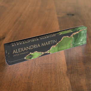 Stylish Modern Green Gold Glitter Office Nameplate