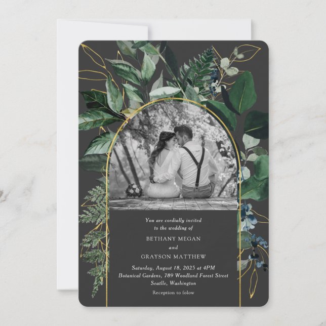 Stylish Modern Greenery garden, photo wedding Invitation (Front)