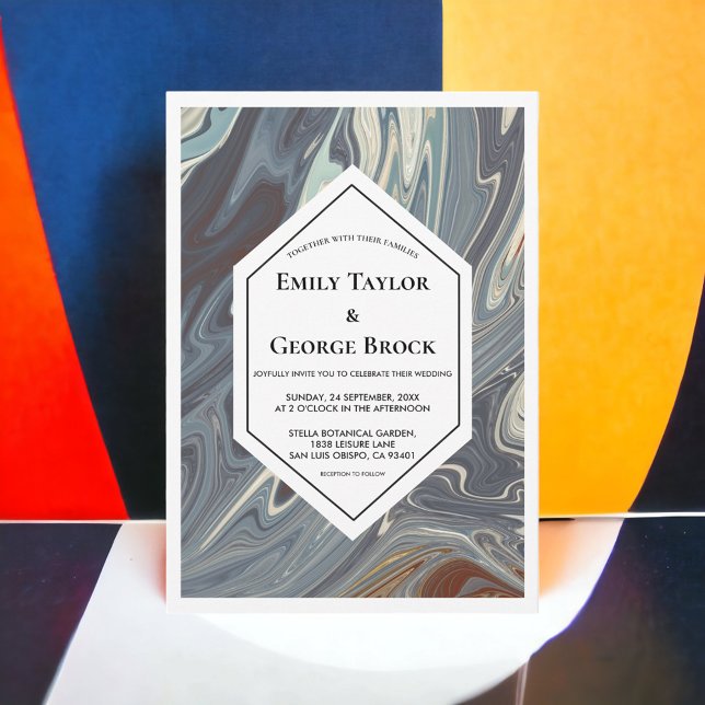 Stylish Modern Grey Abstract Painting Chic Wedding Invitation (Creator Uploaded)