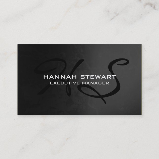 Stylish Modern Grey Pattern Black Monogram Business Card (Front)