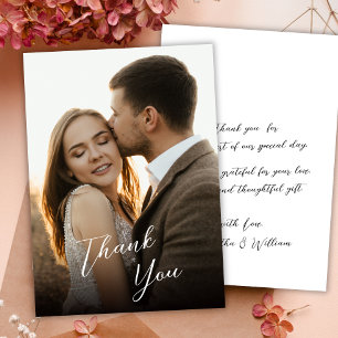 Stylish Modern Hand Lettered Script Photo Wedding  Thank You Card