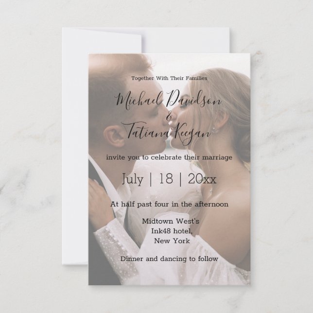 stylish modern handwriting wedding faded photo card (Front)