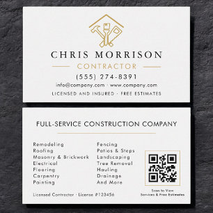 Stylish Modern Home Repairs Contractor QR Code Business Card