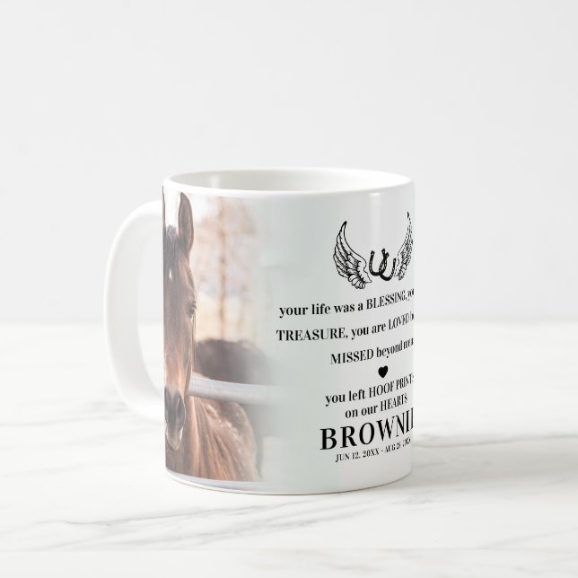 Stylish Modern Horse 2 Photo Memorial Pet Loss Coffee Mug (Front Left)