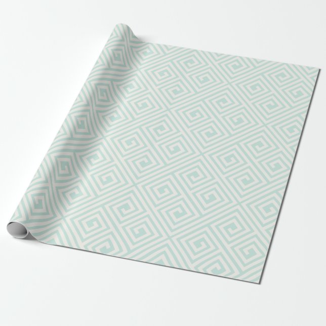 Stylish Modern Ivory Mint Greek Key Chic Wedding Wrapping Paper (Unrolled)