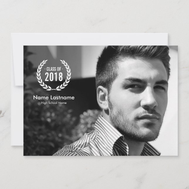 Stylish Modern Laurel Wreath Photo Graduate Invite (Front)