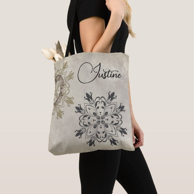 Stylish Modern Mandala Personalised Tote Bag (Close Up)