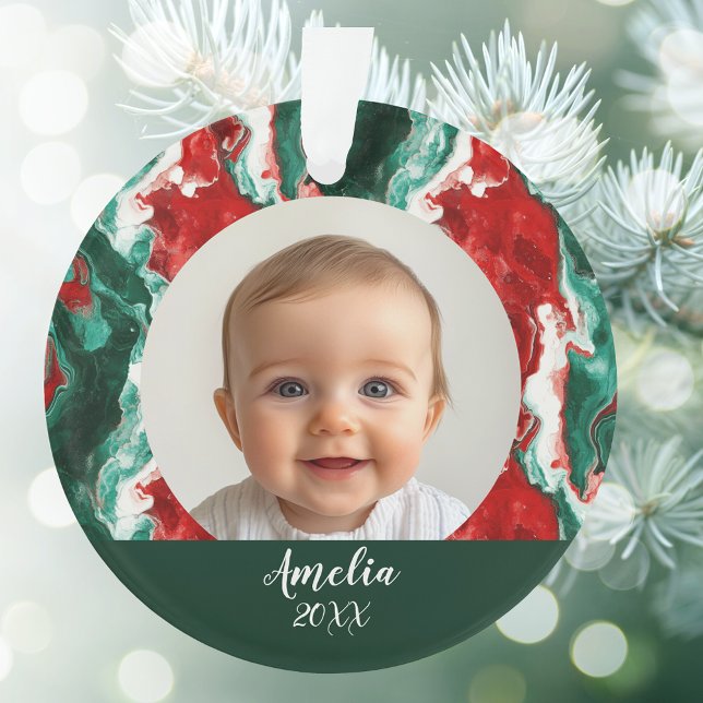Stylish Modern Marble _ First Christmas Ornament (Creator Uploaded)