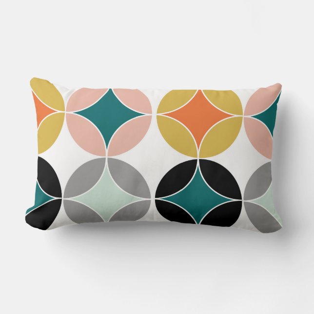 Stylish Modern Mid Century Circles Repeat Pattern Lumbar Cushion (Front)