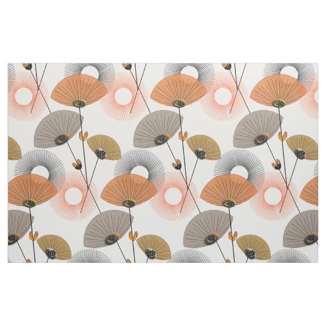 Stylish Modern Mid Century Floral Pattern Fabric (Fat Quarter)