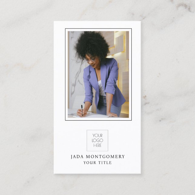 Stylish Modern Minimalist Photo Logo Business Card (Front)