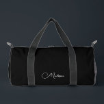 Stylish Modern Minimalist  Script Name Black Duffle Bag<br><div class="desc">A simple stylish minimalist script name duffle bag for travel or the gym. White on black.</div>