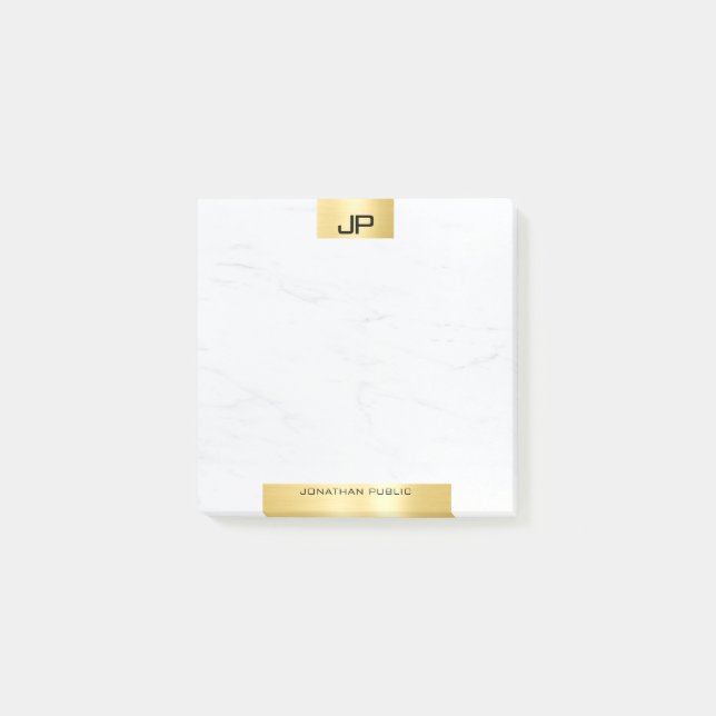 Stylish Modern Monogram Gold Marble Initials Post-it Notes (Front)