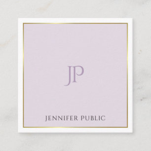 Stylish Modern Monogram Gold Purple Trendy Plain Square Business Card
