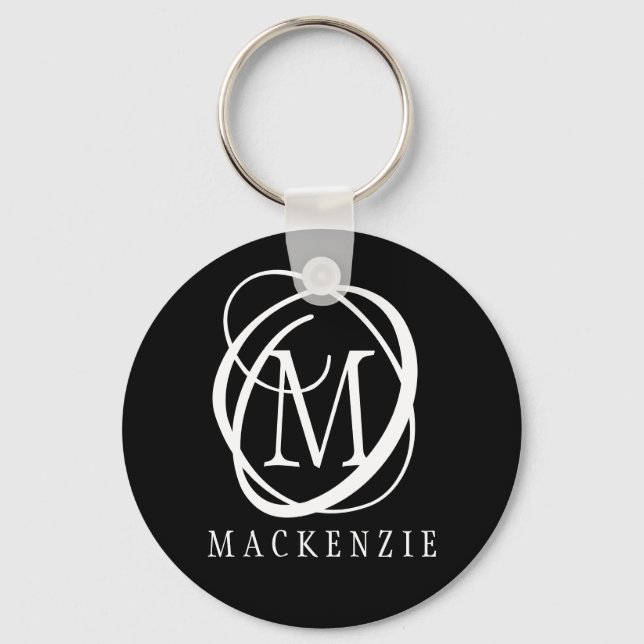 Stylish Modern Monogram Name Key Ring (Front)