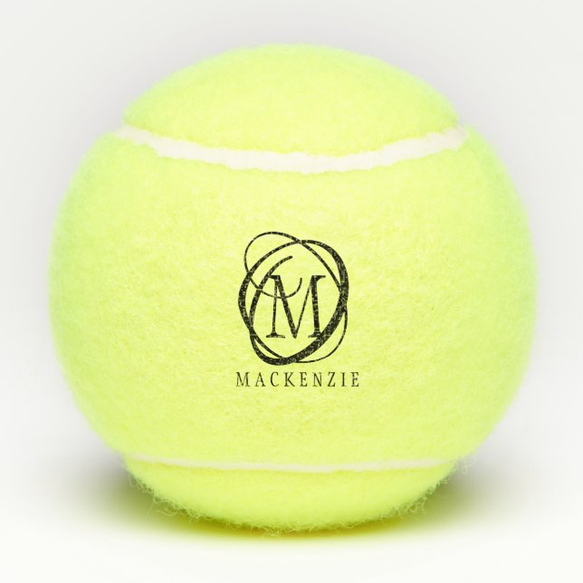 Stylish Modern Monogram Name Tennis Balls (Back)