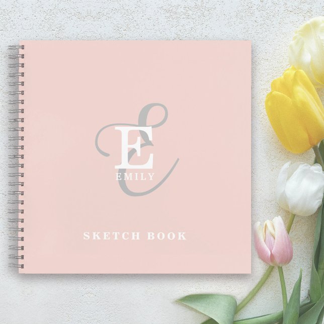 Stylish Modern Monogram Typography Blush Pink Notebook (Personalize with your name and monogram initial.)