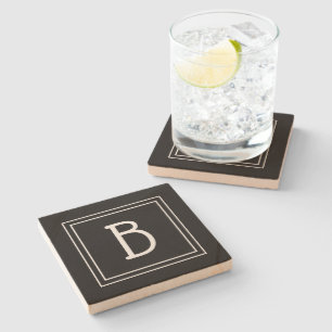 Stylish Modern Monogrammed Black & White Initial Stone Coaster