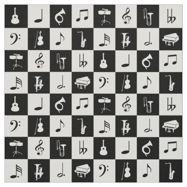 Stylish Modern Music Notes and Instruments Fabric (Swatch)