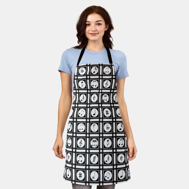 Stylish modern musical notes pattern apron (Worn)