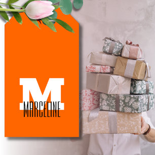 Stylish Modern Name Initial Neon Sunset Orange Gift Tags