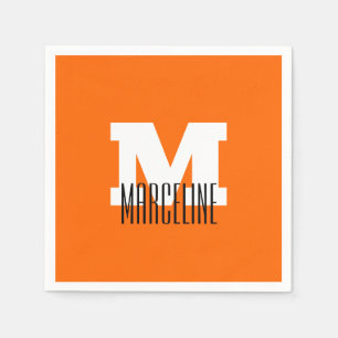 Stylish Modern Name Initial Neon Sunset Orange Napkin